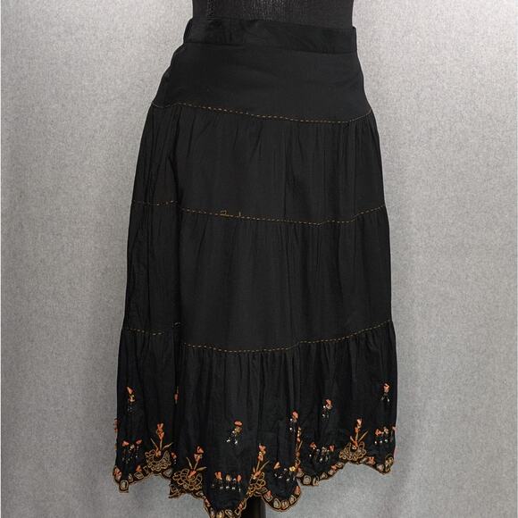 Millenium Skirt M Black Midi Embroidered Beaded Paneled Boho Festival - Picture 10 of 11